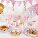 168Pcs Pink Gingham Plates and Napkins Party Supplies, Scalloped Checkered Disposable Mother's Day Paper Plates Set with Napkins Cups Plastic Cutlery for Birthday Wedding Baby Shower Party Supplies