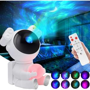 KIMHY Astronaut Galaxy Projector for Bedroom Kids Adults, 2 in 1 Star Projector Galaxy Night Light with Moon Lamp 8 Colors Effects, Space Light for Room Decor, Boy & Girl Birthday, Christmas (Pink)