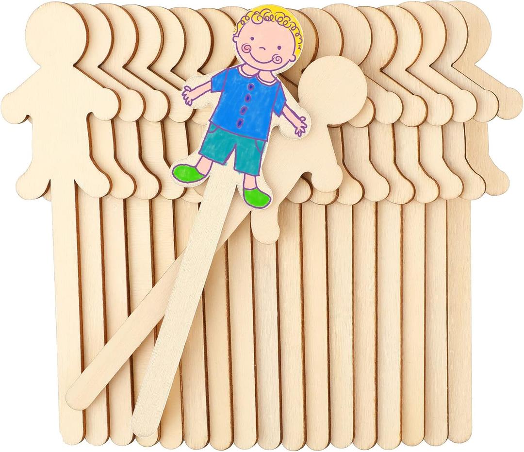 Sintuff 150 Pcs People Craft Sticks 5.3 Inch Jumbo People Shaped Craft Sticks Natural Wooden Craft Sticks for Student DIY Project Making Classroom Home Decoration Craft
