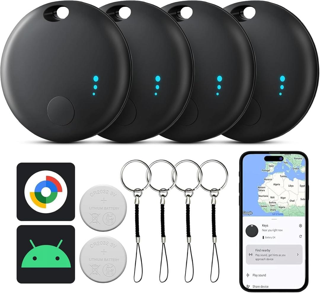 Smart Tags-4 Pack Android, Air Tracker Tags for Android, Bluetooth Smart Tags for Android, Luggage Tracker Works with Google's Find Hub App, Key Finders Item Locator for Keys, Wallets, Suitcases, Pets (Black)