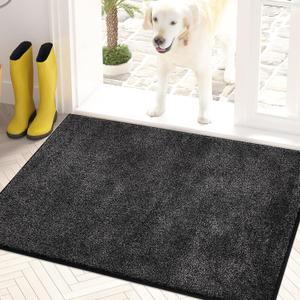 PURRUGS Dirt Trapping Door Mat 24" x 35.5", Non-Slip Machine Washable Entry Rug, Shoe Scraper, Dog Doormat, Super Absorbent Welcome Mat for Front & Back Door, Muddy Shoes & Paws, Charcoal