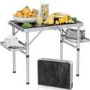 Titanker Folding Camping Table Small 2ft, Small Camp Table Portable with 50% Extra Space, Folding Picnic Beach Table Portable, Car Camping Essentials, Aluminum Light Solid, Silver (Small 24.4"L x 16.3"W x 20.9"H, Dark Marble Top & Silver Frame)