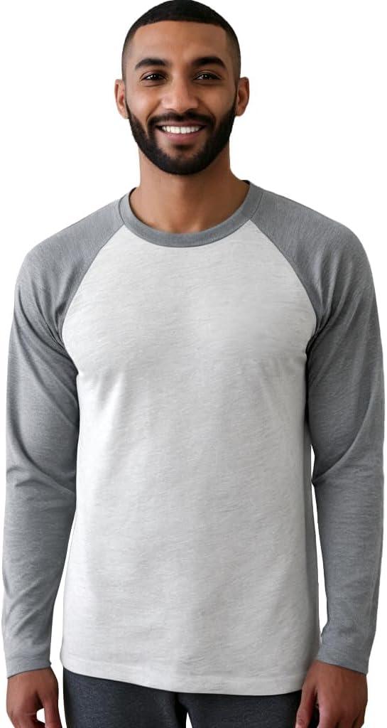 Mens T-Shirts Baseball Vintage Fashionable Lightweight Casual Cotton Crew Neck Slim Fit with Raglan Long Sleeves (Gray, XXL)