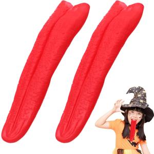 NUOBESTY 2Pcs Long Tongue Prop Artificial Tongue Prank Tricks Magic Cosplay Props for Haunted House Festival Horror Party Decoration (Red)