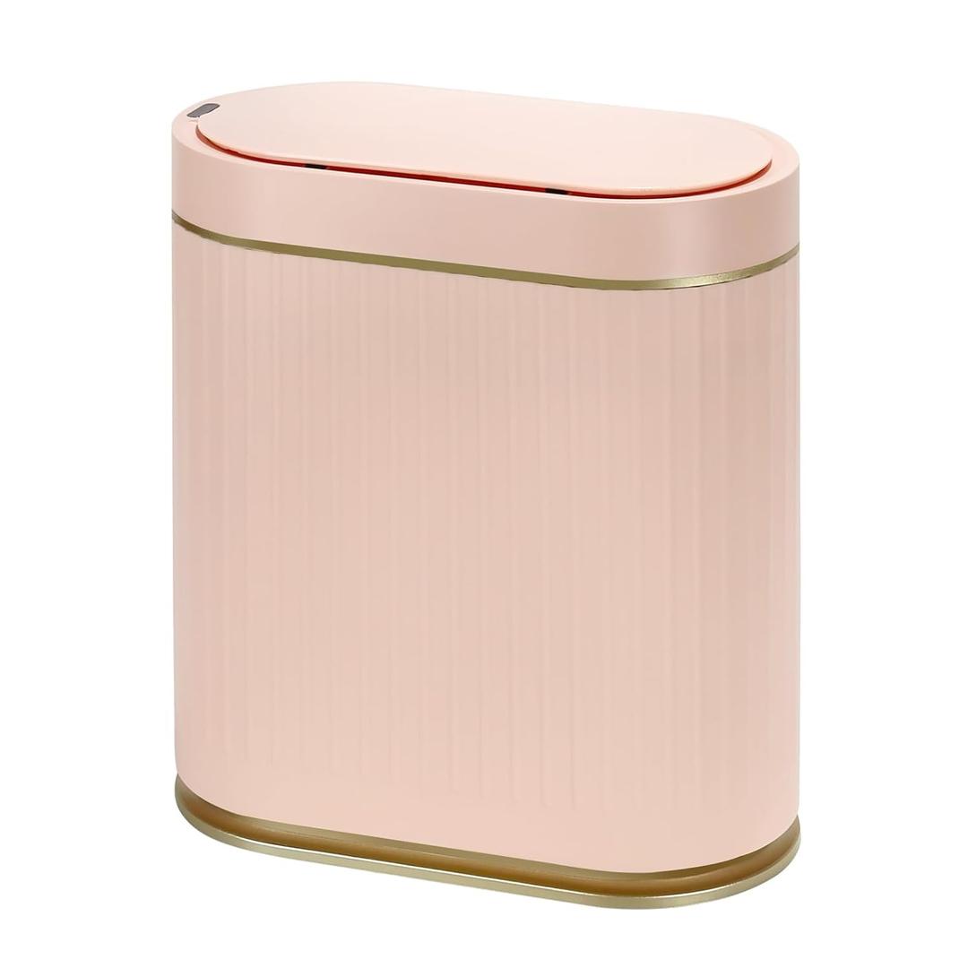 Bathroom Sensor Trash Can with Lid Automatic 2 Gallon Motion Sensor Garbage Bin, 7.5 Liter Slim Waterproof Plastic Wastebasket, Bathroom Decor for Bedroom, Office, Living Room, Pink