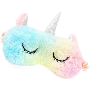 Cute Animal Sleeping Sleep Mask Soft Plush Blindfold Cute Rabbit Panda Koala Eye Cover Eyeshade for Kids Teens Girls Women (Unicorn Rainbow)
