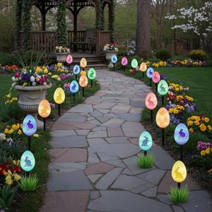 Solar Easter Egg Lights Outdoor Decorations 8 Modes Waterproof Garden Path Lights for Yard Decoration with 10 Eggs