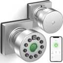 GeekTale Fingerprint Door Lock for Bedrooms, Fingerprint Door Knob with Lock, Smart Door Lock, App Control, Back-up Keys, Thumbprint Door Knob for Bedrooms, Office, Apartment (Silver)