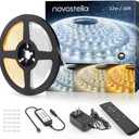 NOVOSTELLA 40ft Waterproof Tunable White LED Strip Lights, Dimmable Flexible Rope Light 3000K-6500K 12V Tape Light with Remote, Ribbon for Outdoor and Indoor Bedroom Home Mirror Kitchen Cabinet