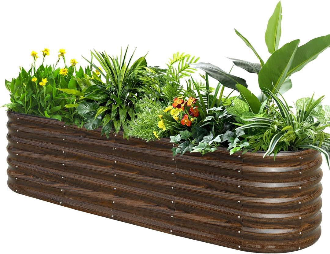 SnugNiture 8x2x2ft Raised Garden Bed Kit, 24" Tall Outdoor Metal Raised Planter Box for Planting Plants Vegetables Flowers Fruits, Brown (8x2x2ft(1 Pack))