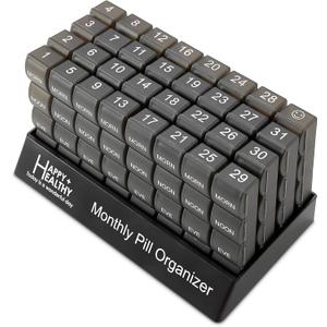 Month Pill Box Organizer - 4 Times-a-Day Morning-Noon-Evening-Night - Large 32 Daily Pill Cases with Compartments for Vitamins, Supplements, Medication -Travel Monthly Pill Organizer, Black