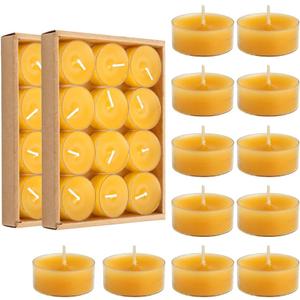24pcs Natural Beeswax Tealight Candles Handmade Decorative Unscented Pure Beeswax Tea Lights Perfect for Birthday Party ,Wedding, Spa, Home Decor)