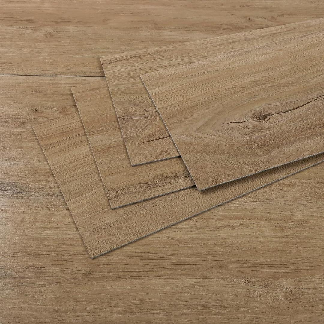 CRE8TIVE 24-Pack Natural Oak Vinyl Plank Flooring Waterproof Light Brown Peel and Stick Floor Tile for Bathroom Kitchen 6"x36" Adhesive Laminate Wood Flooring Planks Vinyl Wood Tiles for Living Room