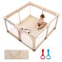 Baby Playpen, 50x50 in Small Play Pen for Babies and Toddlers, Playpen for Kids with Gate, Indoors Play Yard with Soft Breathable Mesh (Beige)