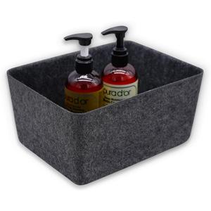 Welaxy Felt Deep Wider Storage Bins lidded Drawer Organizer Caddy for junk stuff stationery makeup jewelry closet bathroom minimalist lifestyle (Charcoal Bin, M)