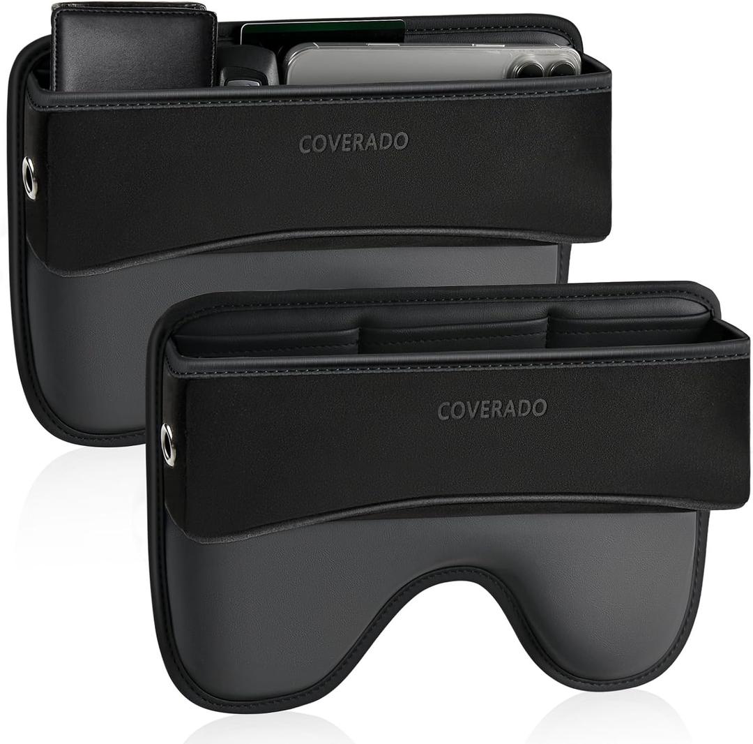 Coverado Universal Car Seat Gap Filler Organizer, Premium Suede Leather Car Seat Side Gap Filler, Seat Gap Storage Box for SUV Truck, Car Interior Accessories (Black, 2pcs)