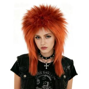 BESTBEL+Hair Cap 80s Rocking Diva Wig 70s Long Orange Mullet Wig Ginger Wigs for Women Long Spiky Wigs with Bangs Rocker Anime Funny Hair for Halloween Cosplay Womens Cosplay Outfit for Costume Party