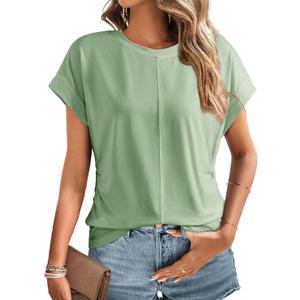 Dokotoo Spring Tops for Women 2025 Cap Sleeve Side Ruched Summer Tops for Women Trendy Women Clothing (Green, L)