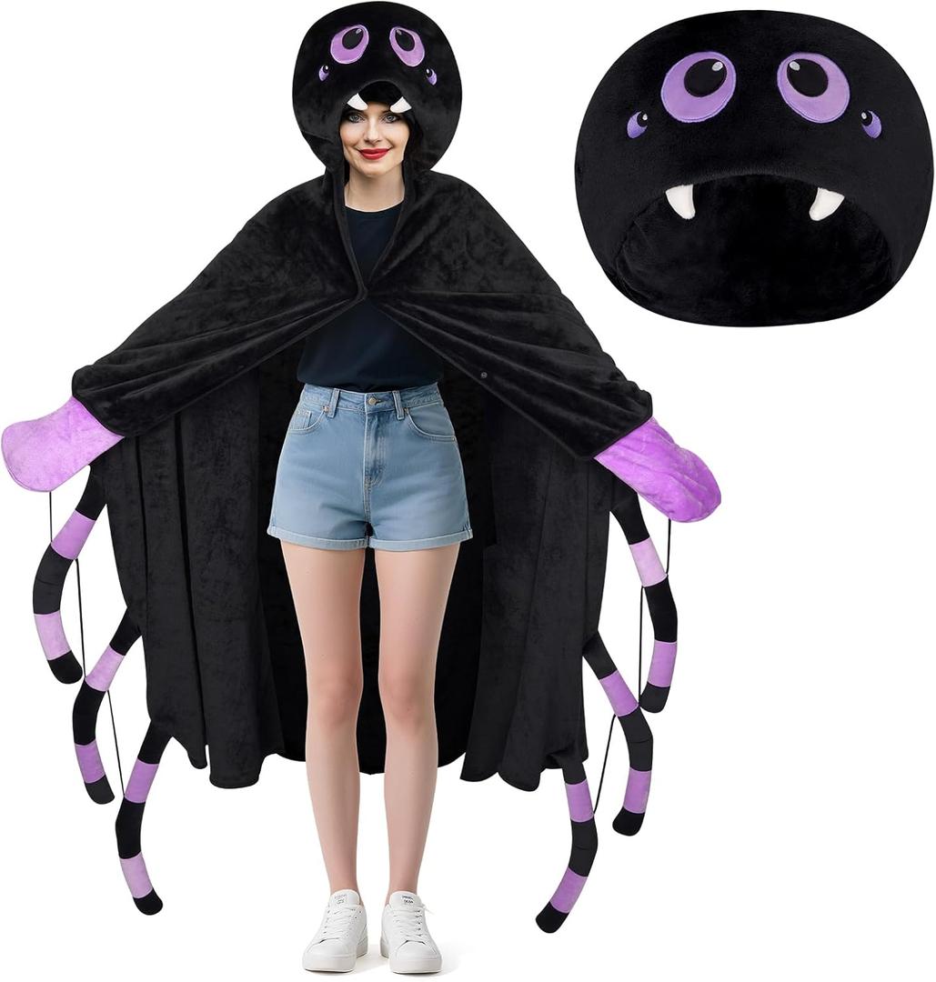 Christmas Hoodie, Spider Wearable Blanket with Hood, Gloves & 6 Spider Legs, Blanket Hoodie for Adults, Teens & Kids, Soft Blanket for Home, Office, Christmas Costume Gifts