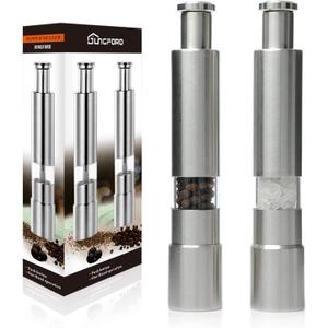 [2 Pieces] Premium Stainless Steel Salt Grinder and Pepper Mill Set for Pepper Sea Salt Himalayan Salt and Spices with Thumb Button for One Hand Operation