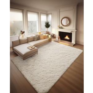 Ophanie 8x10 Area Rugs for Living Room, Washable Non-Slip Fluffy Soft Large Shag Bedroom Carpet, Ivory Big Indoor Nursery Rug, Carpets for Boy and Girls Room Dorm Home Decor Aesthetic