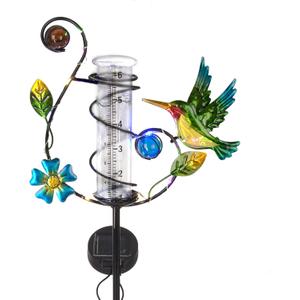 Stargarden Hummingbird Rain Gauge Outdoor Solar LED Lights Rain Gauge Decorative Waterproof for Yard Garden Patio Lawn