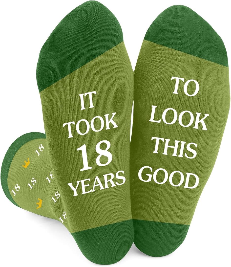 Birthday Gifts for Boys Mens Best Friend Brother Adult Boyfriend Son Student Happy 18th Birthday Gifts for Him Men Boys Friendship from Mom Dad Sister Girlfriend Brother,Funny Socks Green, One Size (Green)