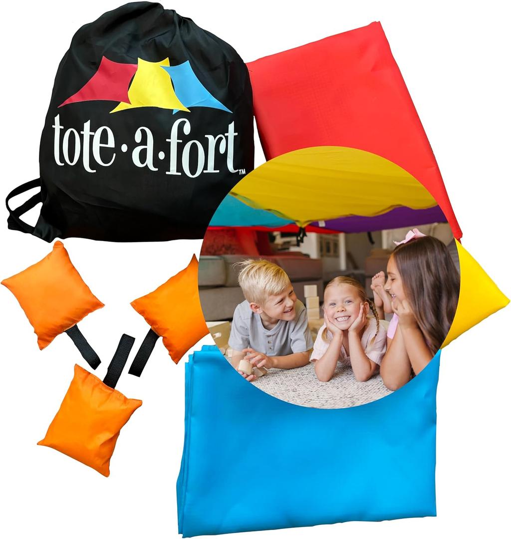 Tote a Fort Original Blanket Fort Building Kit for Kids, 3 Blanket TOTEAFORT Toy, Make a Portable Playhouse, Play Tent Boy and Girl Indoor Outdoor Build Set, STEM Children Toy, Ages 4, 8, 12 +