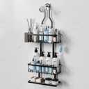Shower Caddy Hanging Bathroom Shower Organizer Rustproof Over Head Shower Shelf with Hooks and Adhesvies Bath Shower Shelves Rack for Shampoo Soap Black