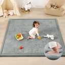 1.3" Thick Baby Play Mat for Floor Playpen, 71x59 Large Foam Tummy Time Mat, Padded Support Soft Plush Nursery Rug for Infant Kids Toddler Crawling Kick Activity (Light Grey)