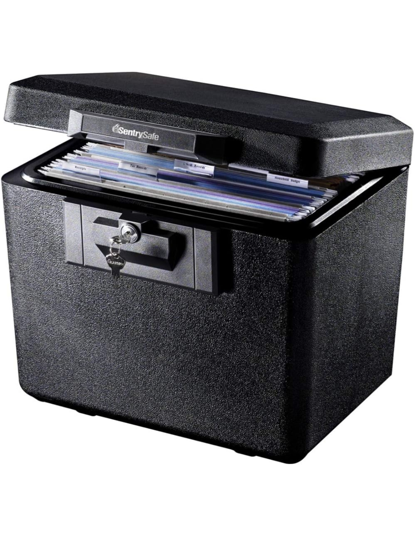SentrySafe Black Fireproof Document Box with Key Lock, Safe Secures Files and Documents for Home or Office, 0.61 Cubic Feet, 13.6 x 15.3 x 12.1 inches, 1170