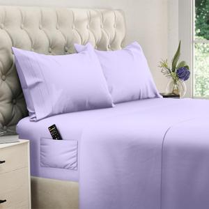 DREAMCARE Full Size Sheets Set - 4 Pcs Cooling Bed Sheets with Up to 15" Deep Pockets - Soft, Long-Lasting 100% Brushed Polyester with Side Pocket (Lavender)