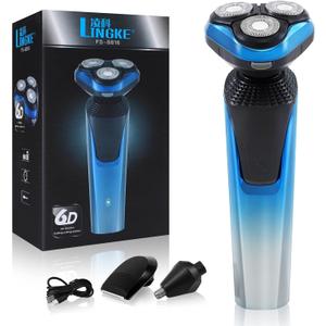 Electric Razor for Men, Rechargeable Waterproof Men Electric Shaver, Wet & Dry Shaving with Cordless Beard, Nose Hair Trimmer, 1 Hour Fast Charging (Blue)