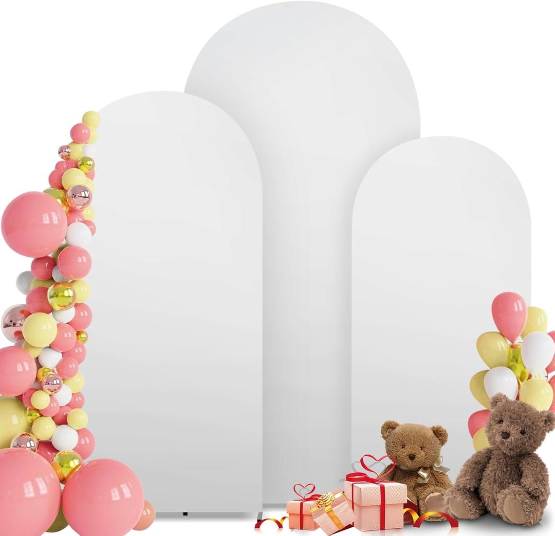 3-Piece Arch Backdrop Cover, Stretchy Spandex Wedding Arch Covers 6FT, 6.6FT, 7.2FT for Round Chiara Arch Stand, White Arch Cover for Photo Background Birthday Party Banquet Ceremony Decor