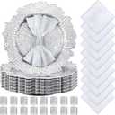 Tanlade 72 Pcs Christmas Charger Plates Set Bulk 24 Pcs 13'' Floral Reef Plates, Napkin Rings and Cloth Napkins Plastic Dinner Chargers Set for Table Setting Wedding Party(Silver)