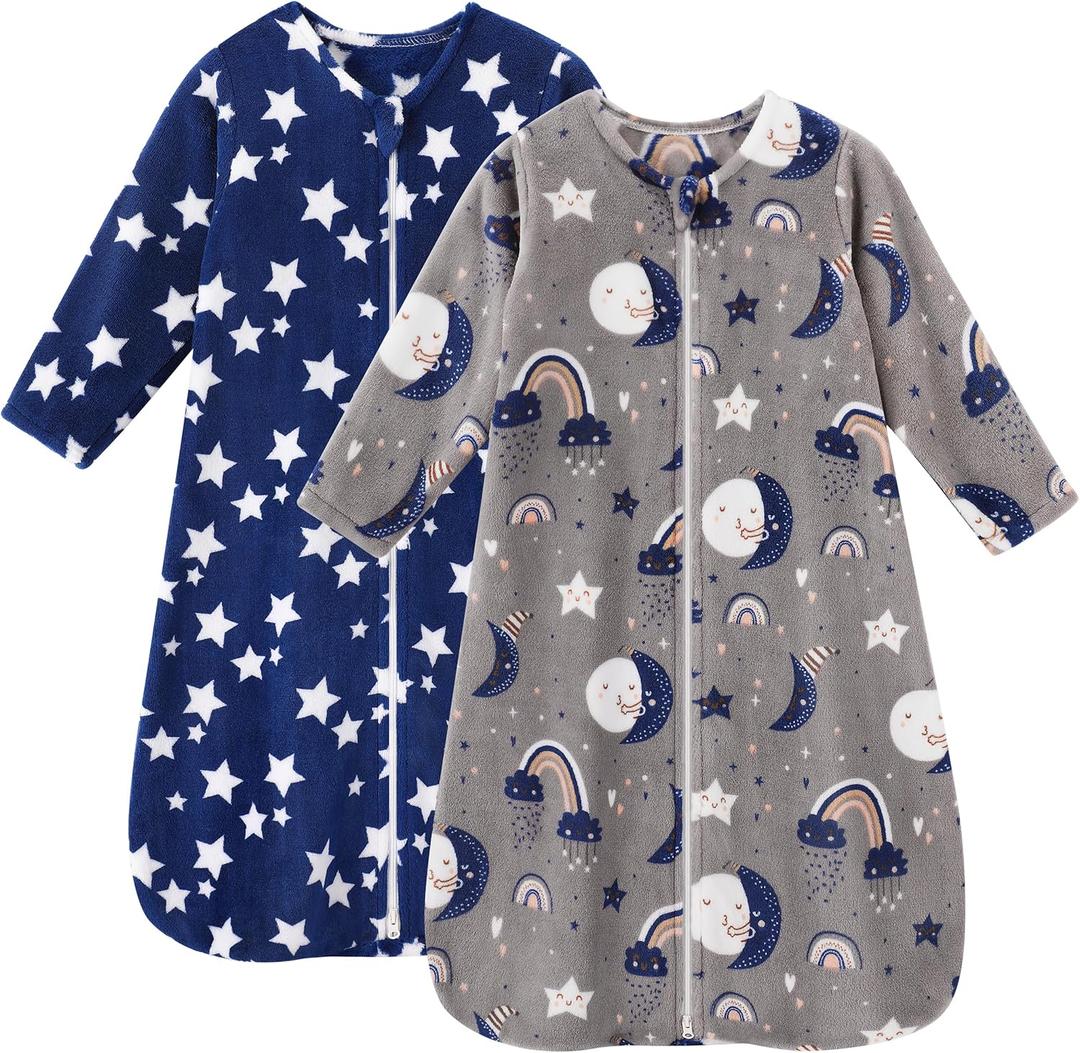 Fleece Baby Sleep Sack 0-6 Months Long Sleeve 2.0 Tog Baby Wearable Blanket with 2-Way Zipper Warm Sleeping Sack for Toddler Infant Newborn - Small Blue Grey Pentagram