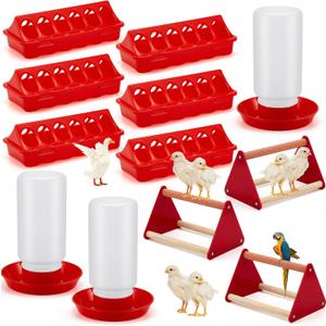Patelai 7 Pcs Chick Feeder and Waterer Kit Feeding Supplies with Mini Perch Chicken Starter Kit for Coop and Brooder for Small Poultry Ducks Quail