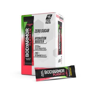 BODYARMOR Flash IV Electrolyte Packets, Strawberry Kiwi - Zero Sugar Drink Mix, Single Serve Packs, Coconut Water Powder (15 Count), Best By: 07 12 25