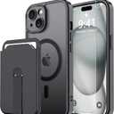 Magnetic for iPhone 16 Plus Case with Screen Protector+Removable Wallet | Compatible with MagSafe,Slim Translucent Matte Phone Cover with Magnet Credit Card Holder,Black