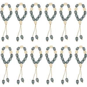uxcell 12 Pcs Wooden Bead Napkin Rings, Wood Bead Napkin Buckles with Jute Rope Tassels for Christmas Thanksgiving Wedding Home Table Decor (White/Blue)