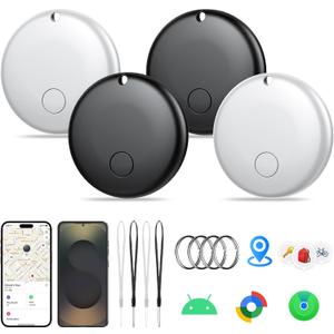 Air Tracker Tag for Android & iOS,Smart Tags-4 Pack,Dual System Bluetooth Luggage Tracker Works via Apple Find My or Google Find Hub,Item Finder for Backpack,Key,Travel & Commute (White/Black, 4 Pack)