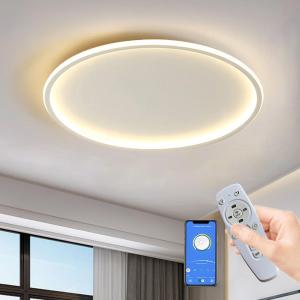 15.7″ Round LED Flush Mount Ceiling Light, 55W Dimmable Close to Ceiling Lights with Remote Control 3000-6000K Modern Low Profile Style Light Fixtures for Kitchen Bedroom Living Room, 15.7ln