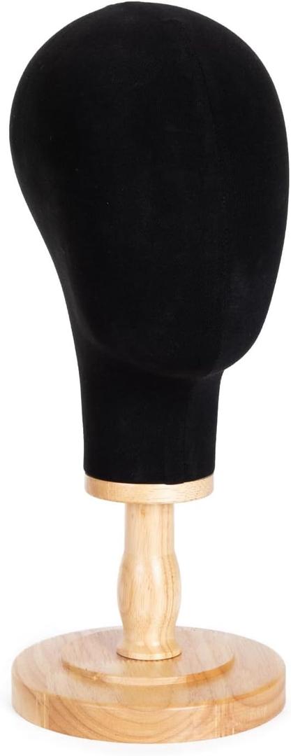 Mannequin Head for Wigs with Detachable Strong Wood Base, Canvas Wig Tripod Stand with Head, Wooden Mannequin Head for Hats, Canvas Head Holder for Hair Display (Black)