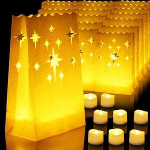 Homemory Luminary Bags with Flameless LED Tealights, 24 Bags, Warm White Lights, Electric Tea Candles for Wedding, Party, Christmas, 150+ Hours