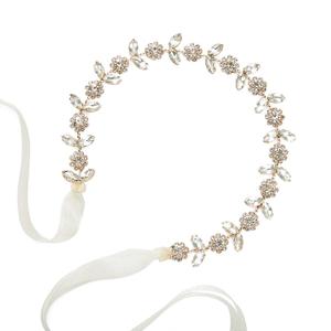 SWEETV Rose Gold Flower Girl Headband for Wedding Baby Girl Headpiece Princess Crystal Floral Hair Accessories for Birthday Party, Photography