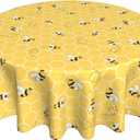 Bee Kind Yellow Tablecloth Round 7070 Inch, Spring Summer Honeycomb Themed Tablecloth Washable Table Cover for Party Picnic Dinner Decor
