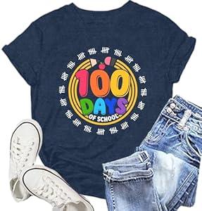 100 Days of School Shirt Womens Teacher Tshirt 100th Day Tee Top (X-Large, Pink)