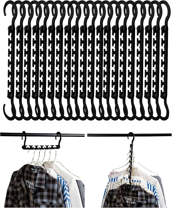 Mr. Pen Space Saving Hangers for Clothes, 20 pcs, Black, Plastic Multi Clothes Hangers Space Saving, 6 Slots, 360° Rotating Hooks