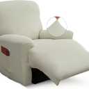 Recliner Slipcover-Stretch Soft Slip Reclining Chair Slipcovers 4-Pieces Furniture Protector for Recliner with Pocket Fitted Sofa Couch Cover Lazy Boy Chair Cover(Beige) (Begie)