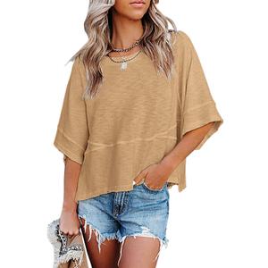 Womens Summer Casual Crewneck Batwing Half Sleeve T-Shirts Casual Loose Solid Color Blouse Basic Tee Tops (M)